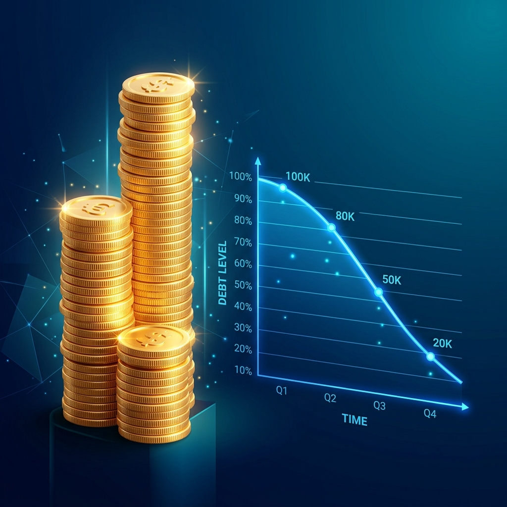 3D illustration of financial growth and downward trending amortization line graph