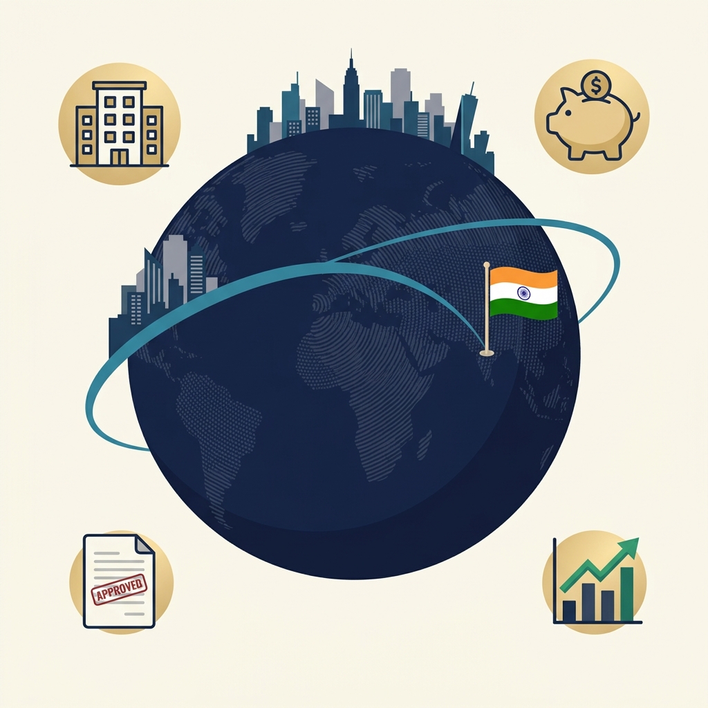 Illustration showing NRI global connections to India
