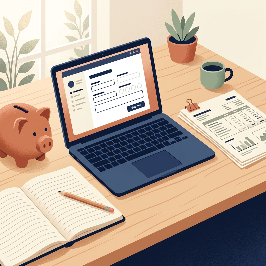 Illustration of a clean small-business workspace