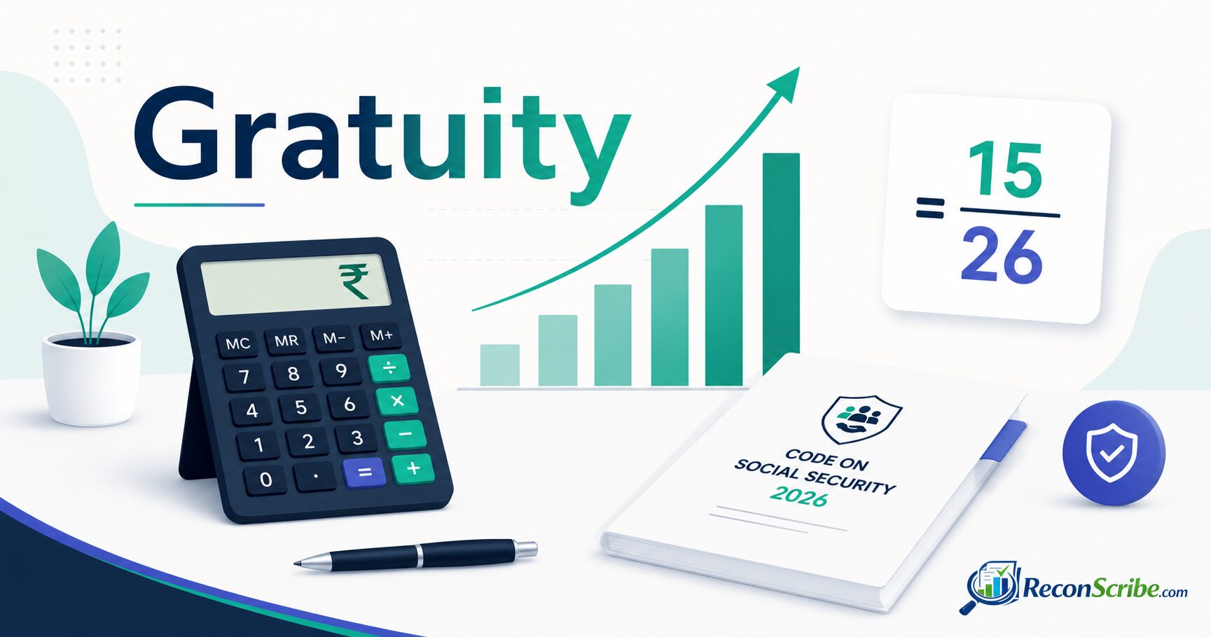 Gratuity calculator 2026 illustration showing the 15/26 formula and the new labour code 50% wage rule