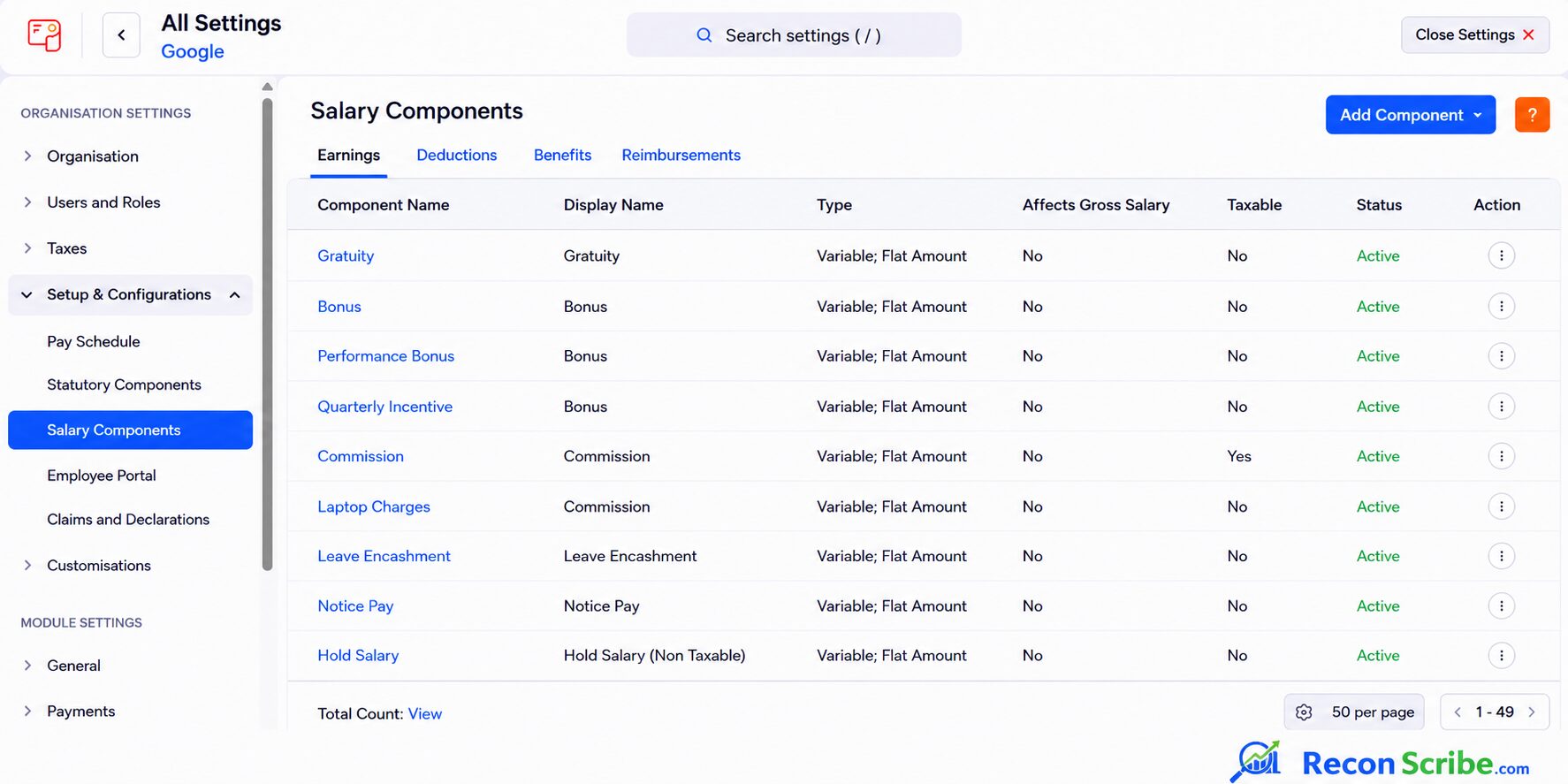 Zoho Payroll Salary Components Configuration