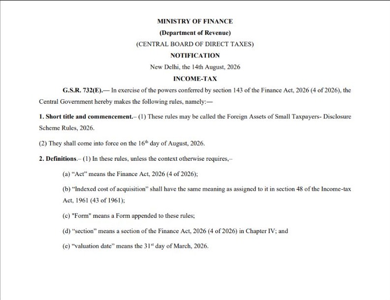 First page of Income Tax Notification No. 114 of 2026 showing the FAST-DS Rules, commencement date and valuation date