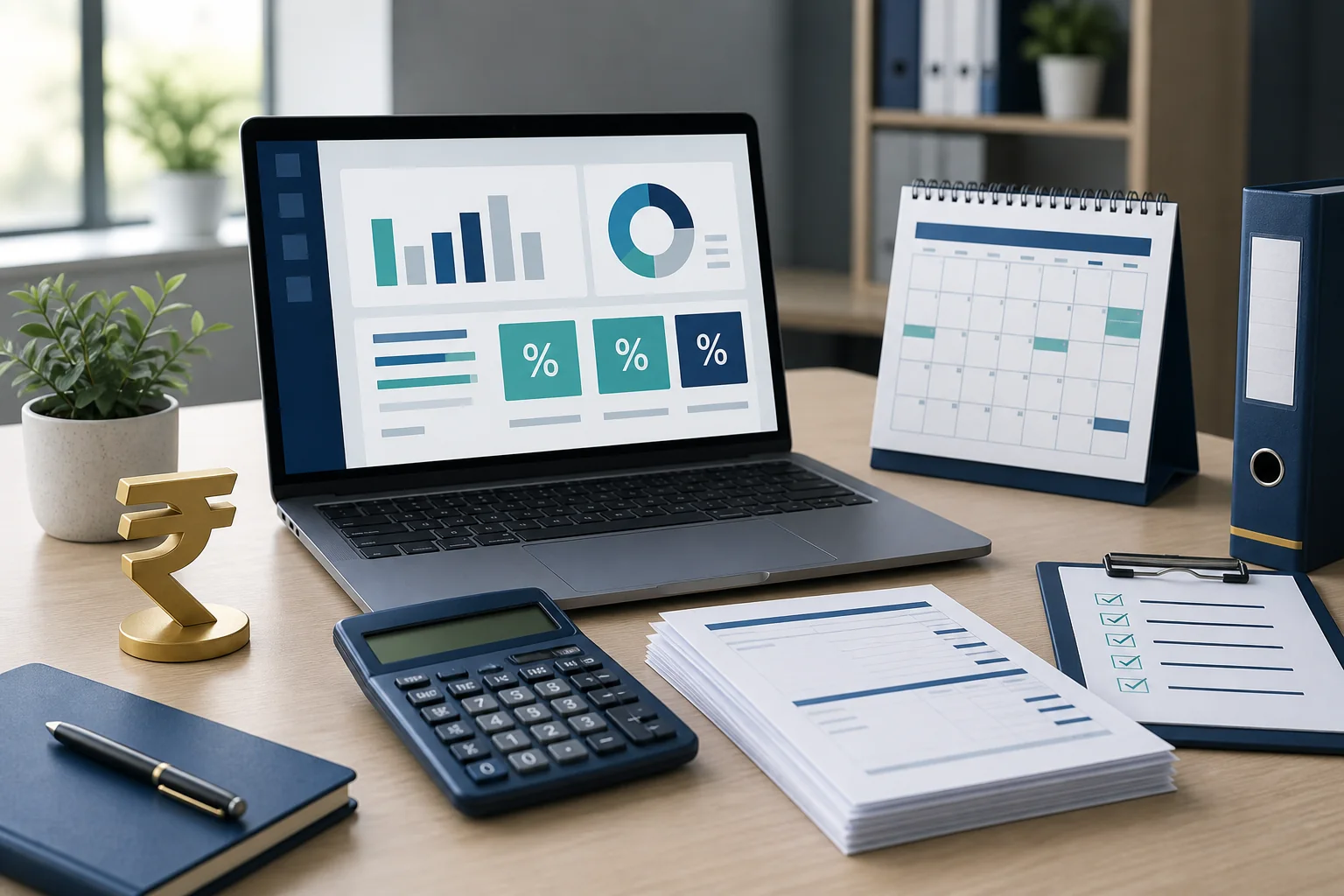 Statutory bonus calculator workspace with payroll records, calendar and rupee symbol