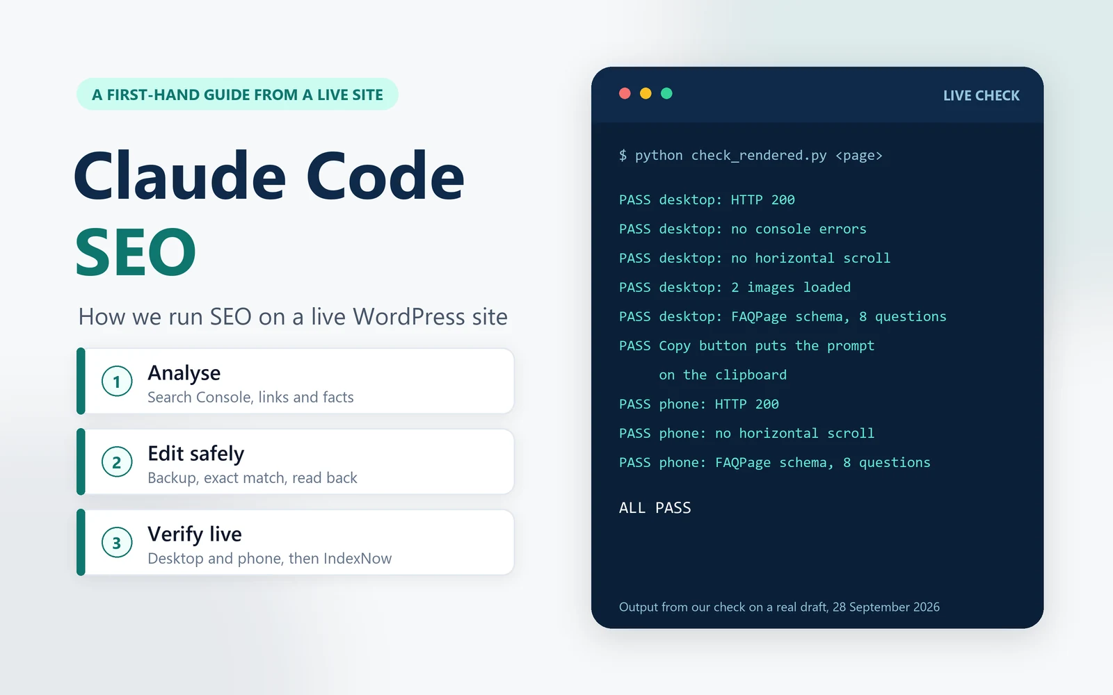 Claude Code SEO on a live WordPress site: the workflow and the checks we run