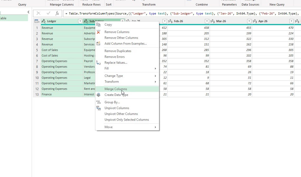 Excel build step 6: Right-click a selected identifier header and choose Unpivot Other Columns