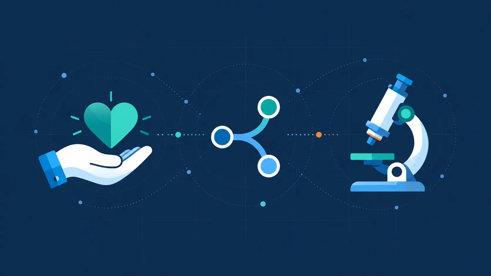 Free credits for nonprofits, open source and research: a heart in an open hand, a git branch symbol and a microscope